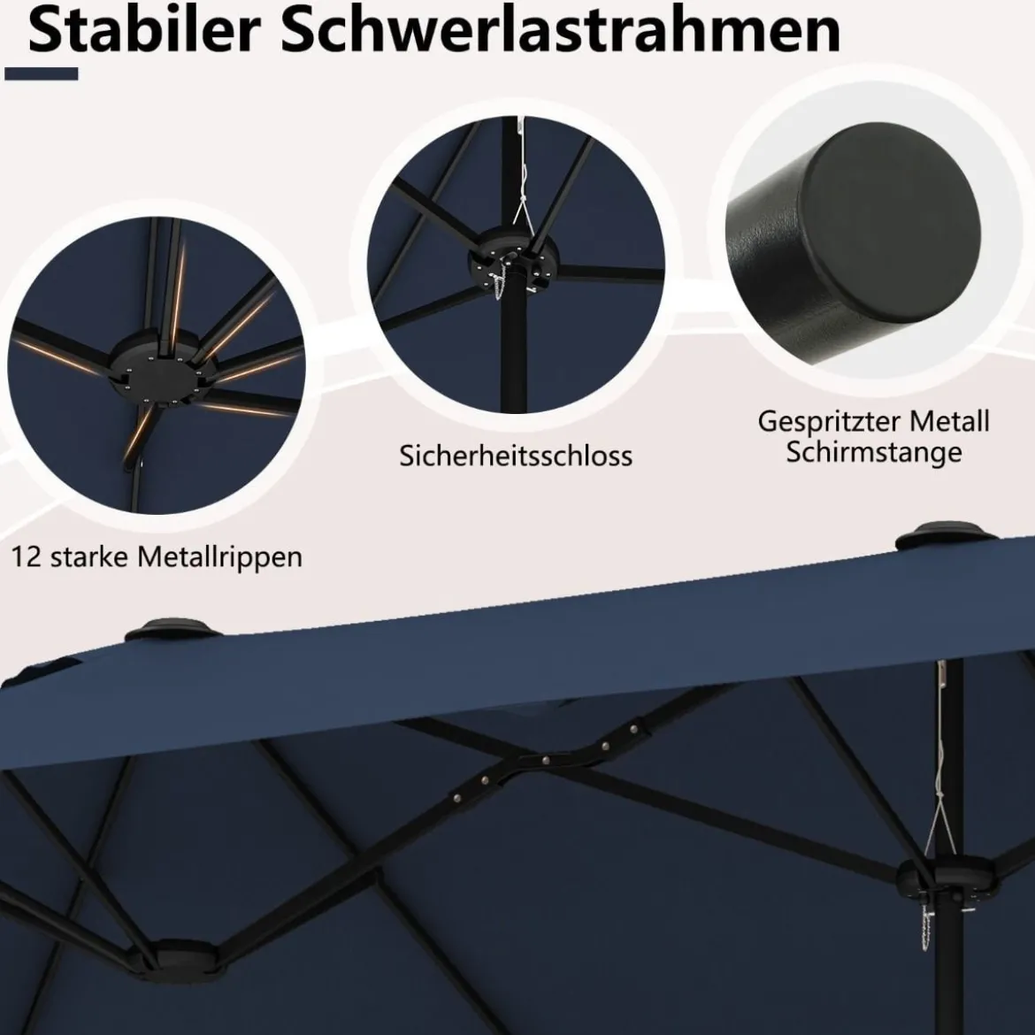 Doppelsonnenschirm mit Ständer & UPF 50+ & Kurbel Sonnenschirm Gartenschirm Marktschirm