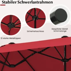 Doppelsonnenschirm mit Ständer & UPF 50+ & Kurbel Sonnenschirm Gartenschirm Marktschirm