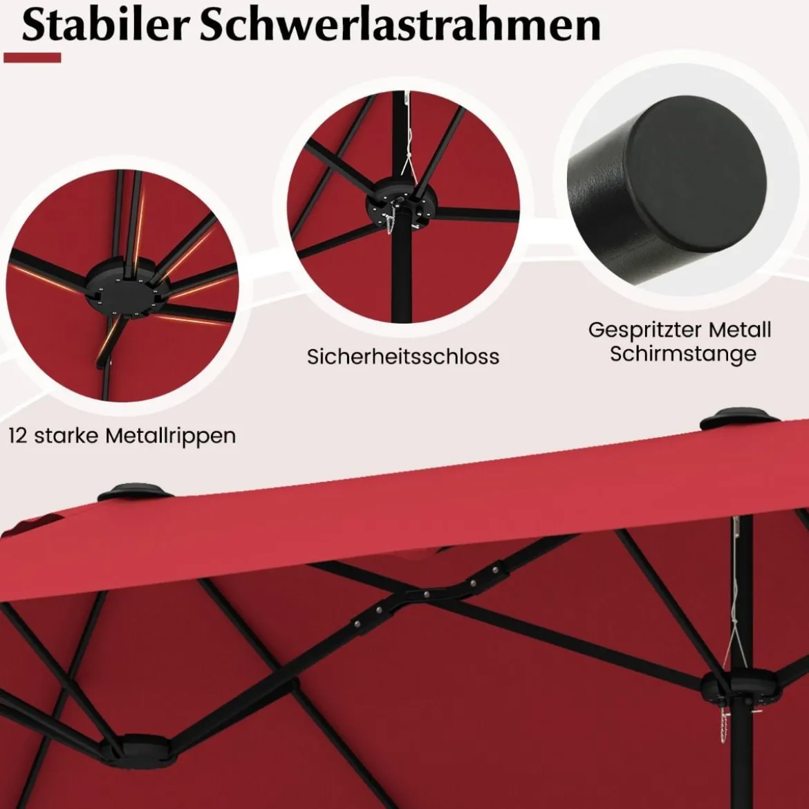 Doppelsonnenschirm mit Ständer & UPF 50+ & Kurbel Sonnenschirm Gartenschirm Marktschirm