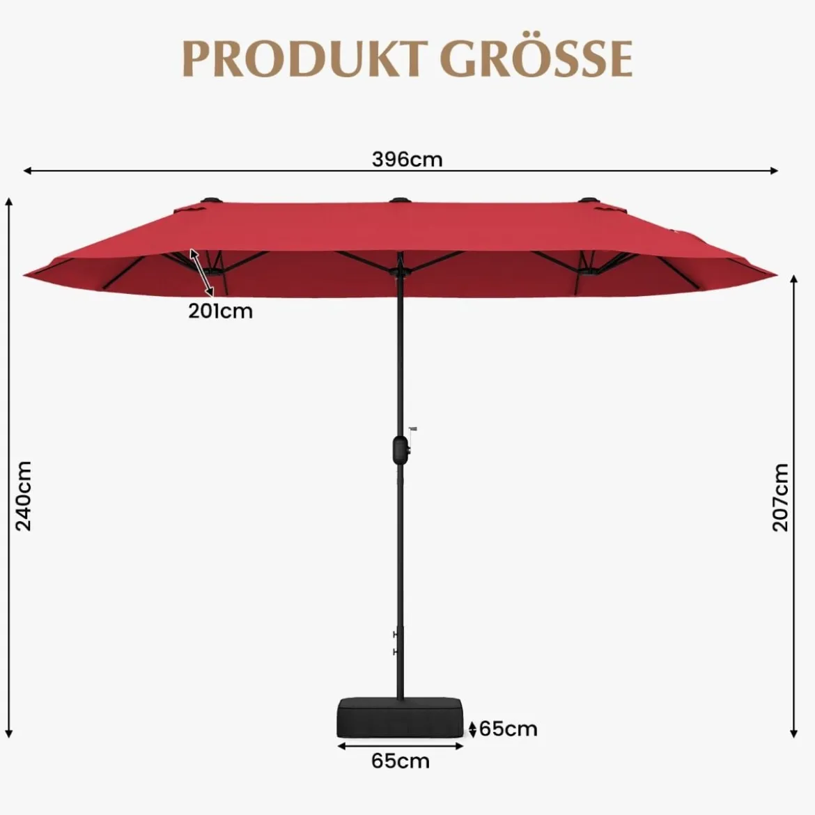 Doppelsonnenschirm mit Ständer & UPF 50+ & Kurbel Sonnenschirm Gartenschirm Marktschirm