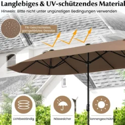 Doppelsonnenschirm mit Ständer & UPF 50+ & Kurbel Sonnenschirm Gartenschirm Marktschirm
