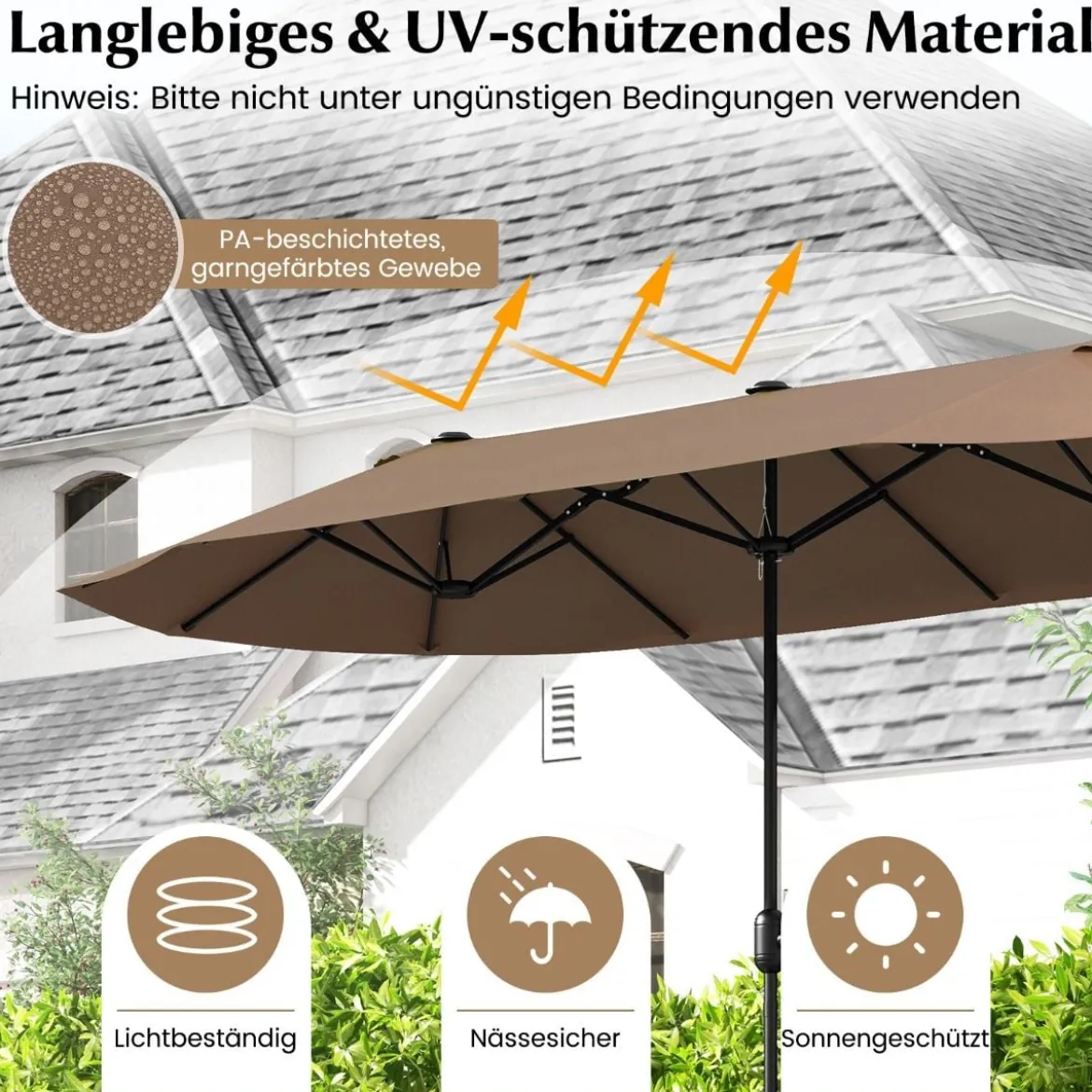 Doppelsonnenschirm mit Ständer & UPF 50+ & Kurbel Sonnenschirm Gartenschirm Marktschirm