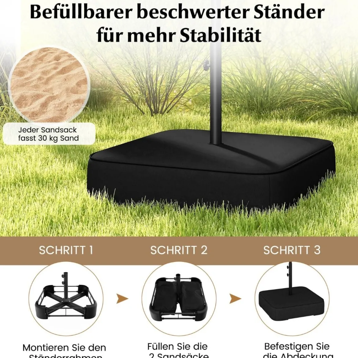 Doppelsonnenschirm mit Ständer & UPF 50+ & Kurbel Sonnenschirm Gartenschirm Marktschirm