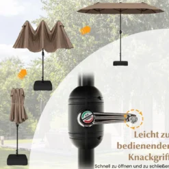Doppelsonnenschirm mit Ständer & UPF 50+ & Kurbel Sonnenschirm Gartenschirm Marktschirm