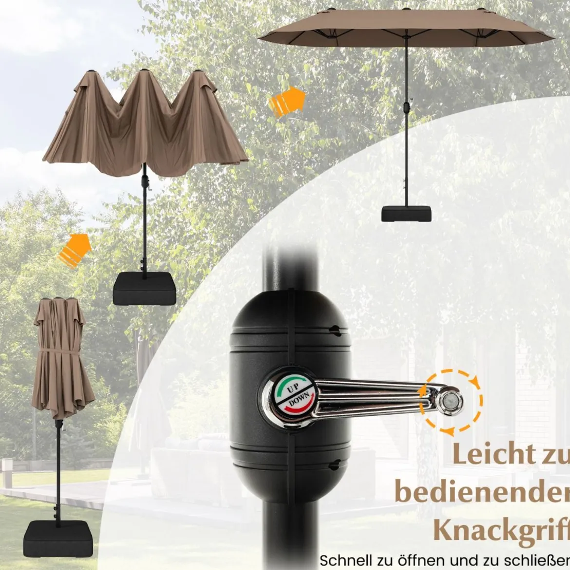Doppelsonnenschirm mit Ständer & UPF 50+ & Kurbel Sonnenschirm Gartenschirm Marktschirm