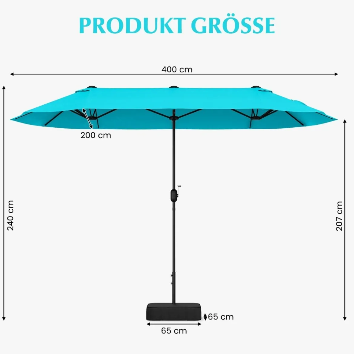 Doppelsonnenschirm mit Ständer & UPF 50+ & Kurbel Sonnenschirm Gartenschirm Marktschirm