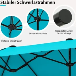 Doppelsonnenschirm mit Ständer & UPF 50+ & Kurbel Sonnenschirm Gartenschirm Marktschirm
