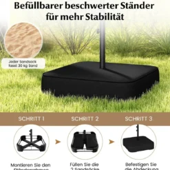 Doppelsonnenschirm mit Ständer & UPF 50+ & Kurbel Sonnenschirm Gartenschirm Marktschirm