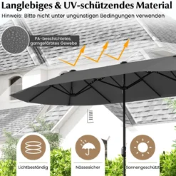 Doppelsonnenschirm mit Ständer & UPF 50+ & Kurbel Sonnenschirm Gartenschirm Marktschirm