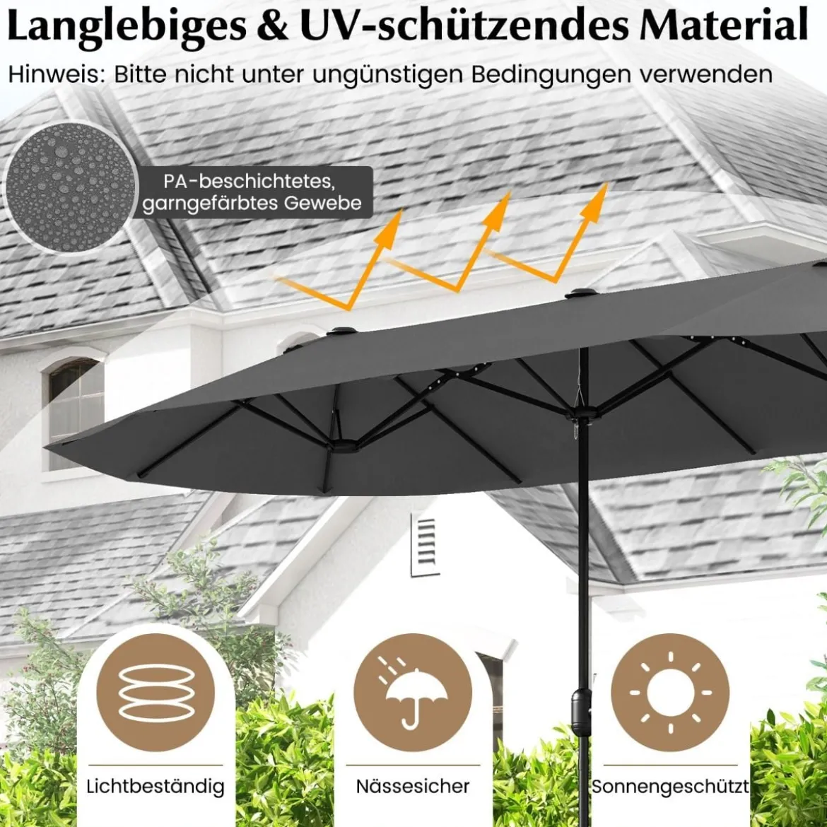 Doppelsonnenschirm mit Ständer & UPF 50+ & Kurbel Sonnenschirm Gartenschirm Marktschirm