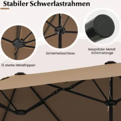 Doppelsonnenschirm mit Ständer & UPF 50+ & Kurbel Sonnenschirm Gartenschirm Marktschirm