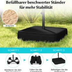Doppelsonnenschirm mit Ständer & UPF 50+ & Kurbel Sonnenschirm Gartenschirm Marktschirm