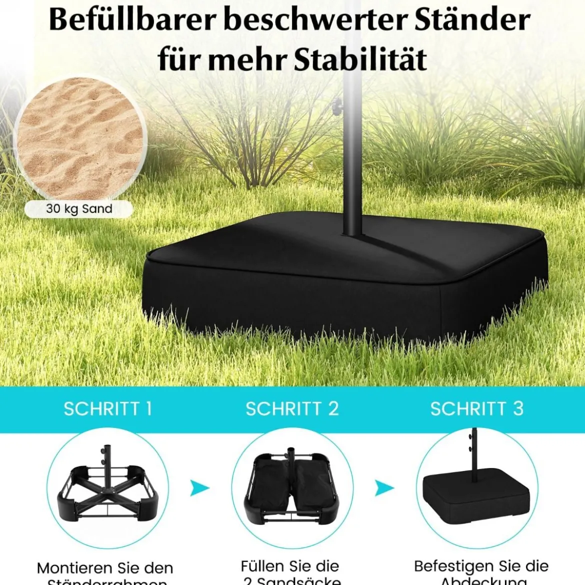 Doppelsonnenschirm mit Ständer & UPF 50+ & Kurbel Sonnenschirm Gartenschirm Marktschirm
