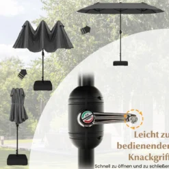 Doppelsonnenschirm mit Ständer & UPF 50+ & Kurbel Sonnenschirm Gartenschirm Marktschirm