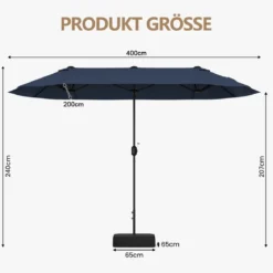 Doppelsonnenschirm mit Ständer & UPF 50+ & Kurbel Sonnenschirm Gartenschirm Marktschirm