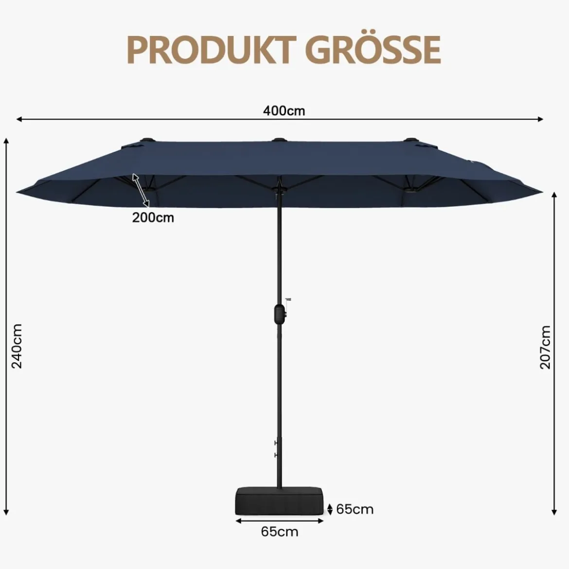 Doppelsonnenschirm mit Ständer & UPF 50+ & Kurbel Sonnenschirm Gartenschirm Marktschirm