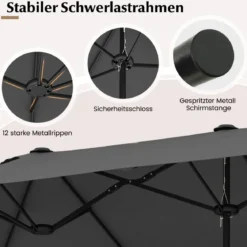 Doppelsonnenschirm mit Ständer & UPF 50+ & Kurbel Sonnenschirm Gartenschirm Marktschirm