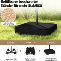 Doppelsonnenschirm mit Ständer & UPF 50+ & Kurbel Sonnenschirm Gartenschirm Marktschirm