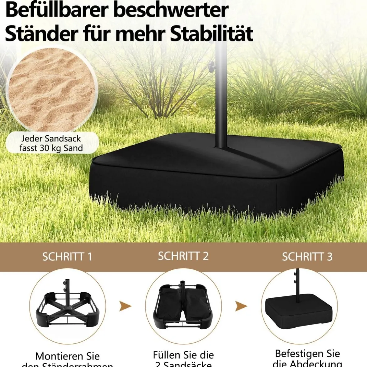 Doppelsonnenschirm mit Ständer & UPF 50+ & Kurbel Sonnenschirm Gartenschirm Marktschirm