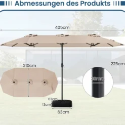 Doppelsonnenschirm mit Ständer & LED-Leuchten & UPF 50+ Sonnenschirm Gartenschirm