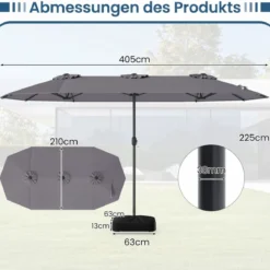 Doppelsonnenschirm mit Ständer & LED-Leuchten & UPF 50+ Sonnenschirm Gartenschirm