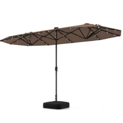 Doppelsonnenschirm mit Ständer & LED-Leuchten & UPF 50+ Sonnenschirm Gartenschirm