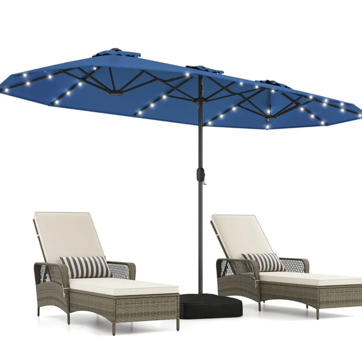 Doppelsonnenschirm mit Ständer & LED-Leuchten & UPF 50+ Sonnenschirm Gartenschirm