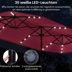 Doppelsonnenschirm mit Ständer & LED-Leuchten & UPF 50+ Sonnenschirm Gartenschirm