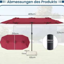 Doppelsonnenschirm mit Ständer & LED-Leuchten & UPF 50+ Sonnenschirm Gartenschirm