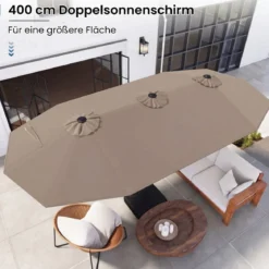 Doppelsonnenschirm mit Ständer & LED-Leuchten & UPF 50+ Sonnenschirm Gartenschirm