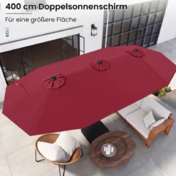 Doppelsonnenschirm mit Ständer & LED-Leuchten & UPF 50+ Sonnenschirm Gartenschirm