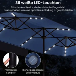 Doppelsonnenschirm mit Ständer & LED-Leuchten & UPF 50+ Sonnenschirm Gartenschirm