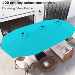 Doppelsonnenschirm mit Ständer & LED-Leuchten & UPF 50+ Sonnenschirm Gartenschirm