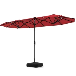Doppelsonnenschirm mit Ständer & LED-Leuchten & UPF 50+ Sonnenschirm Gartenschirm