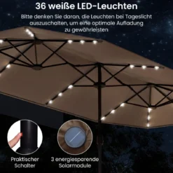 Doppelsonnenschirm mit Ständer & LED-Leuchten & UPF 50+ Sonnenschirm Gartenschirm