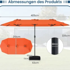 Doppelsonnenschirm mit Ständer & LED-Leuchten & UPF 50+ Sonnenschirm Gartenschirm