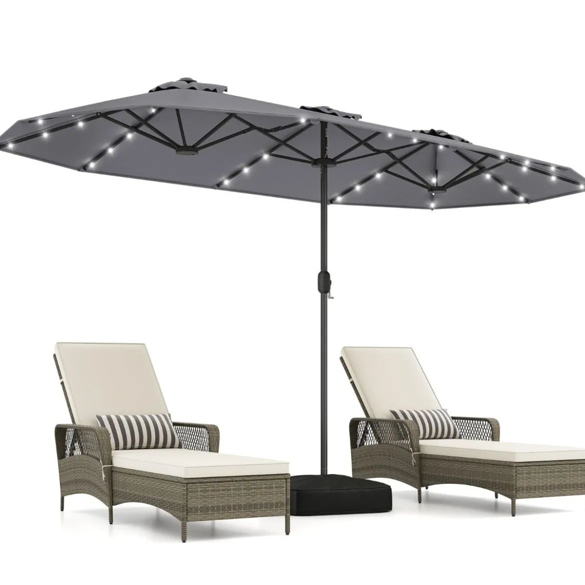 Doppelsonnenschirm mit Ständer & LED-Leuchten & UPF 50+ Sonnenschirm Gartenschirm