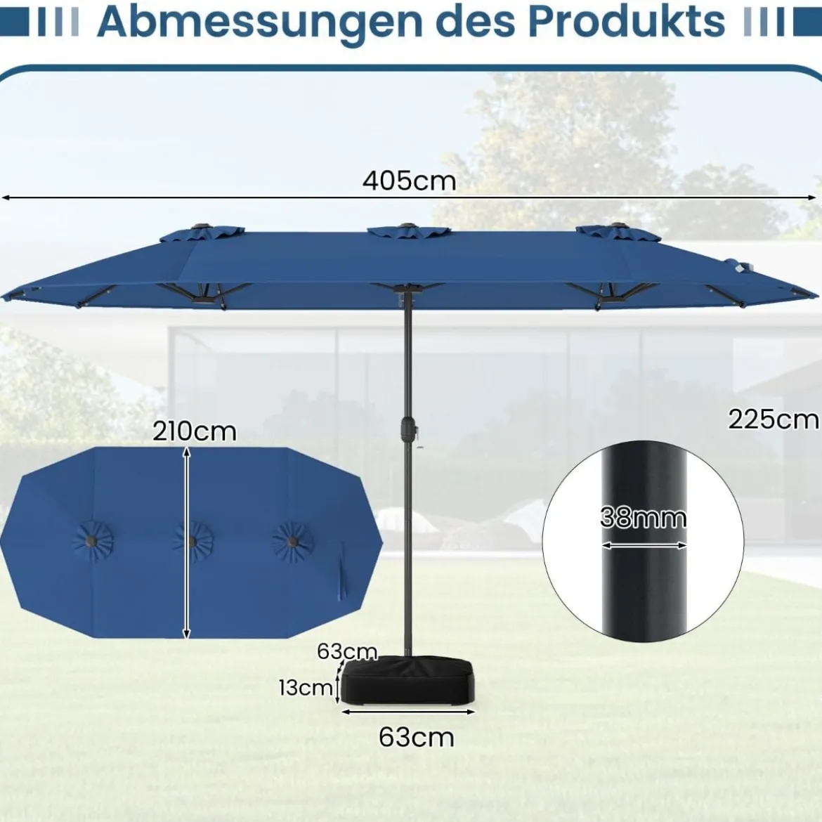 Doppelsonnenschirm mit Ständer & LED-Leuchten & UPF 50+ Sonnenschirm Gartenschirm