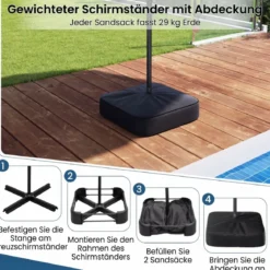 Doppelsonnenschirm mit Ständer & LED-Leuchten & UPF 50+ Sonnenschirm Gartenschirm