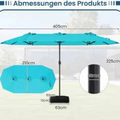 Doppelsonnenschirm mit Ständer & LED-Leuchten & UPF 50+ Sonnenschirm Gartenschirm