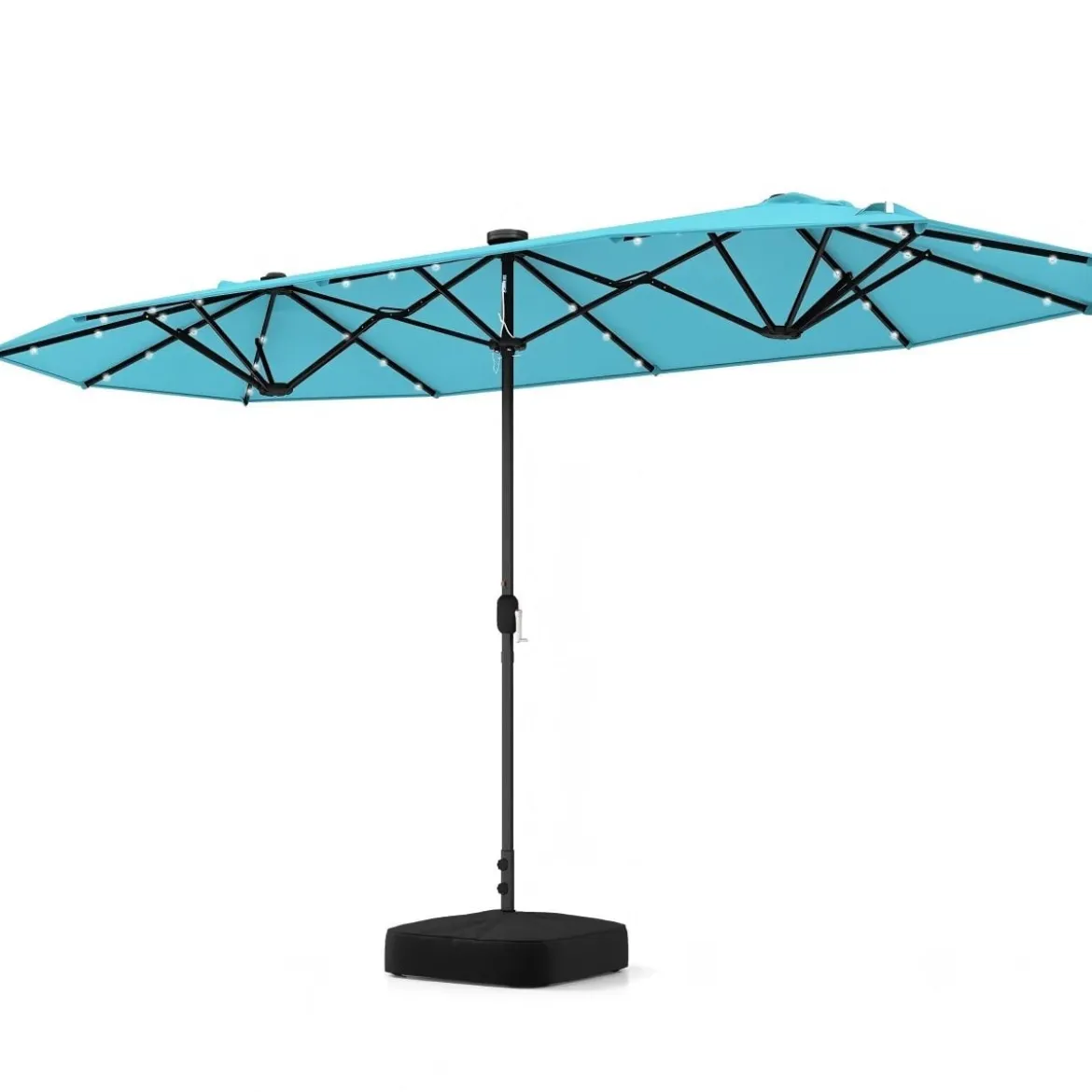 Doppelsonnenschirm mit Ständer & LED-Leuchten & UPF 50+ Sonnenschirm Gartenschirm