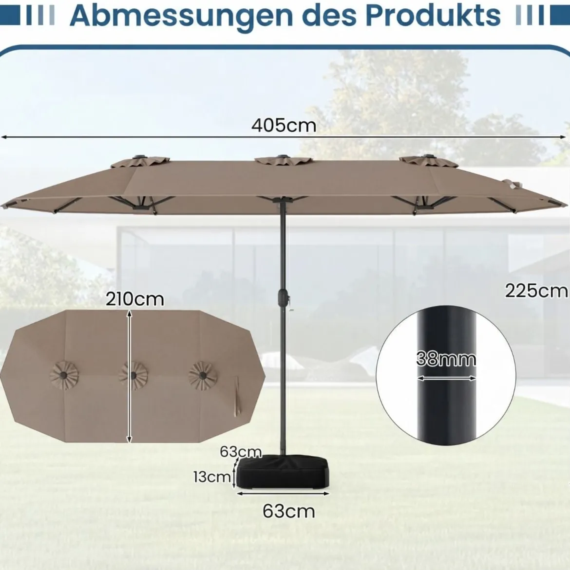 Doppelsonnenschirm mit Ständer & LED-Leuchten & UPF 50+ Sonnenschirm Gartenschirm
