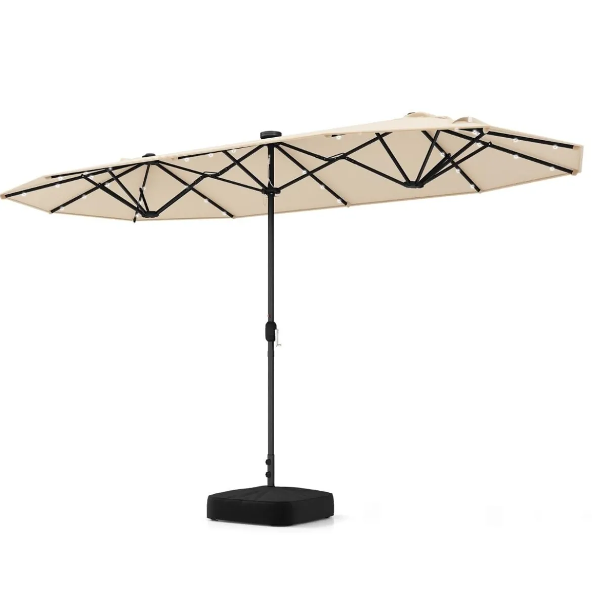 Doppelsonnenschirm mit Ständer & LED-Leuchten & UPF 50+ Sonnenschirm Gartenschirm
