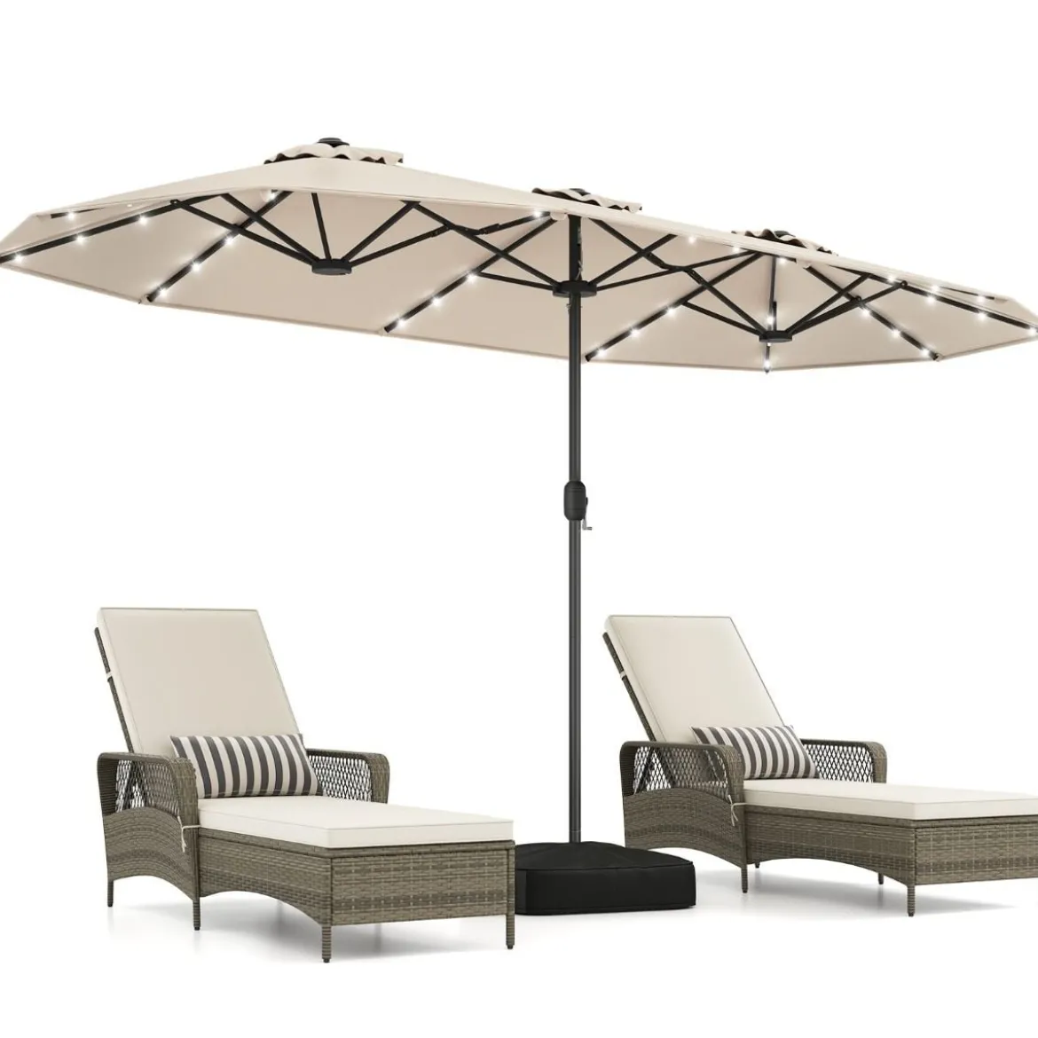 Doppelsonnenschirm mit Ständer & LED-Leuchten & UPF 50+ Sonnenschirm Gartenschirm