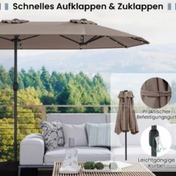 Doppelsonnenschirm mit Ständer & LED-Leuchten & UPF 50+ Sonnenschirm Gartenschirm