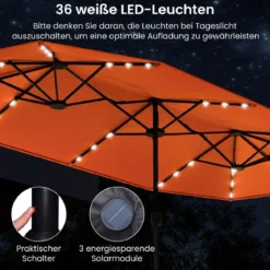 Doppelsonnenschirm mit Ständer & LED-Leuchten & UPF 50+ Sonnenschirm Gartenschirm
