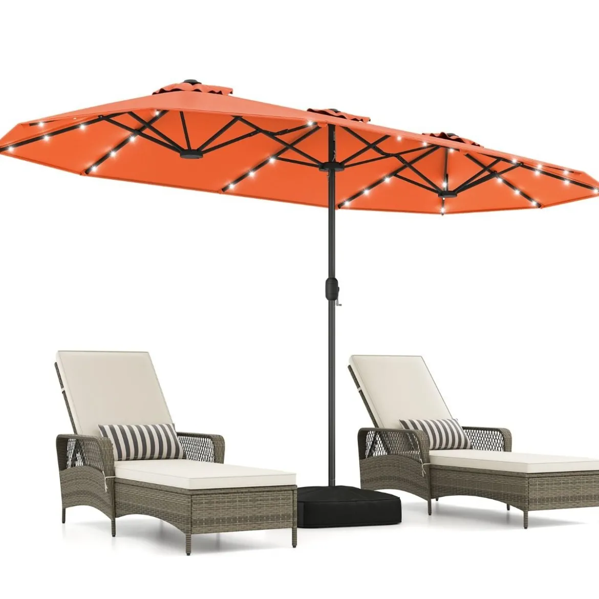 Doppelsonnenschirm mit Ständer & LED-Leuchten & UPF 50+ Sonnenschirm Gartenschirm