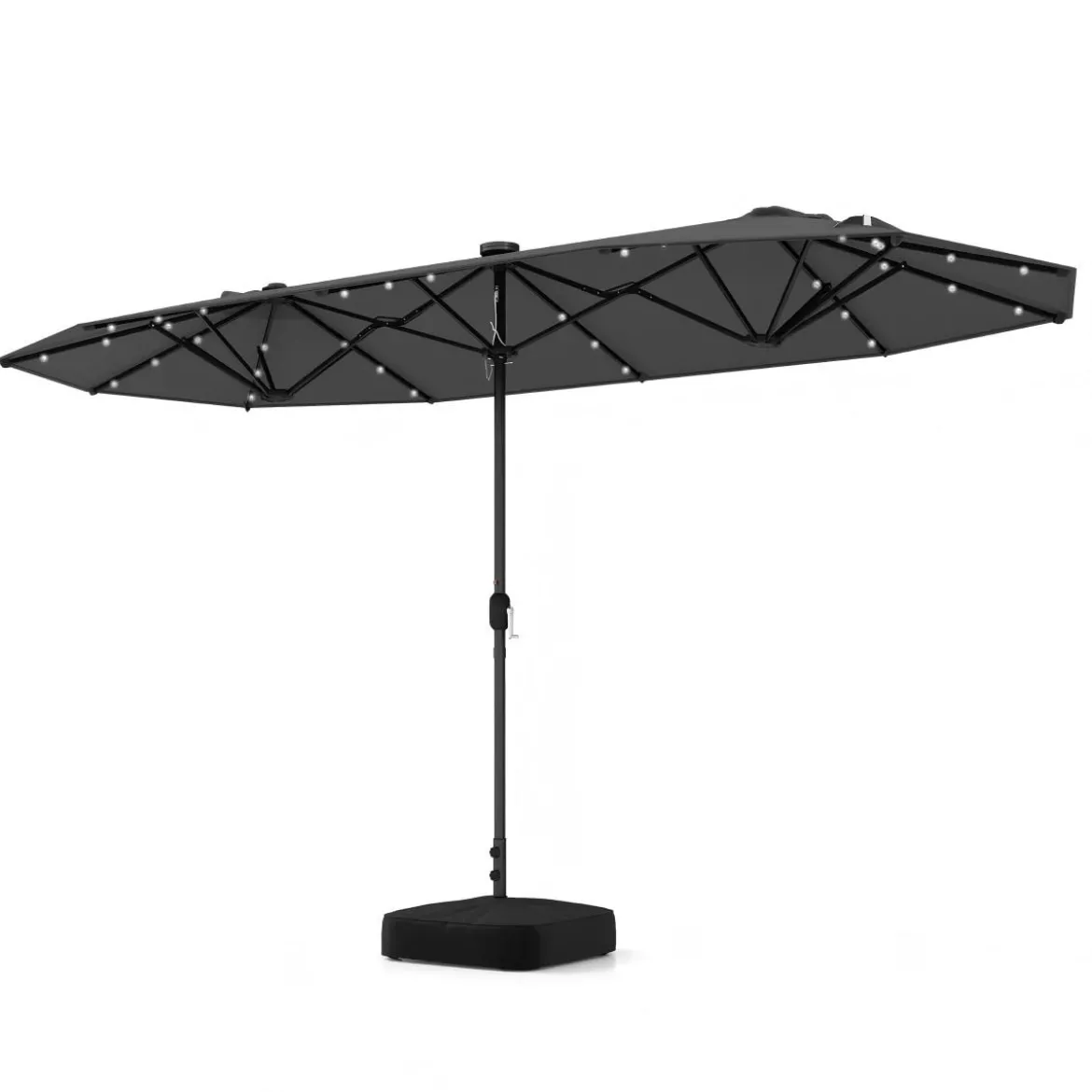 Doppelsonnenschirm mit Ständer & LED-Leuchten & UPF 50+ Sonnenschirm Gartenschirm
