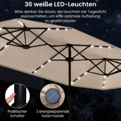Doppelsonnenschirm mit Ständer & LED-Leuchten & UPF 50+ Sonnenschirm Gartenschirm