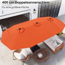 Doppelsonnenschirm mit Ständer & LED-Leuchten & UPF 50+ Sonnenschirm Gartenschirm